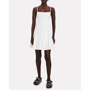 Faithfull the Brand Plain White Octavia Cotton Tie-Back Mini Dress Size 12 NEW